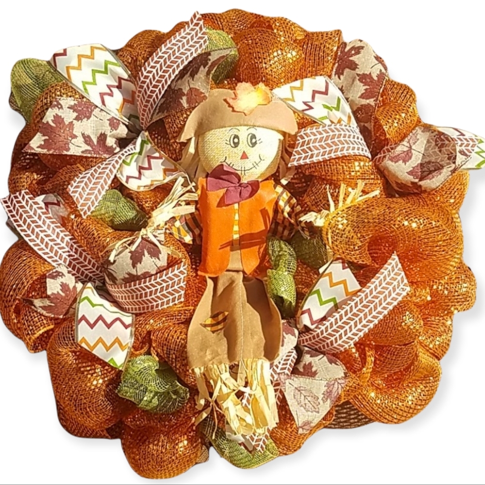 FALL THANKSGIVING HANDMADE DECO MESH WREATH Scarecrow